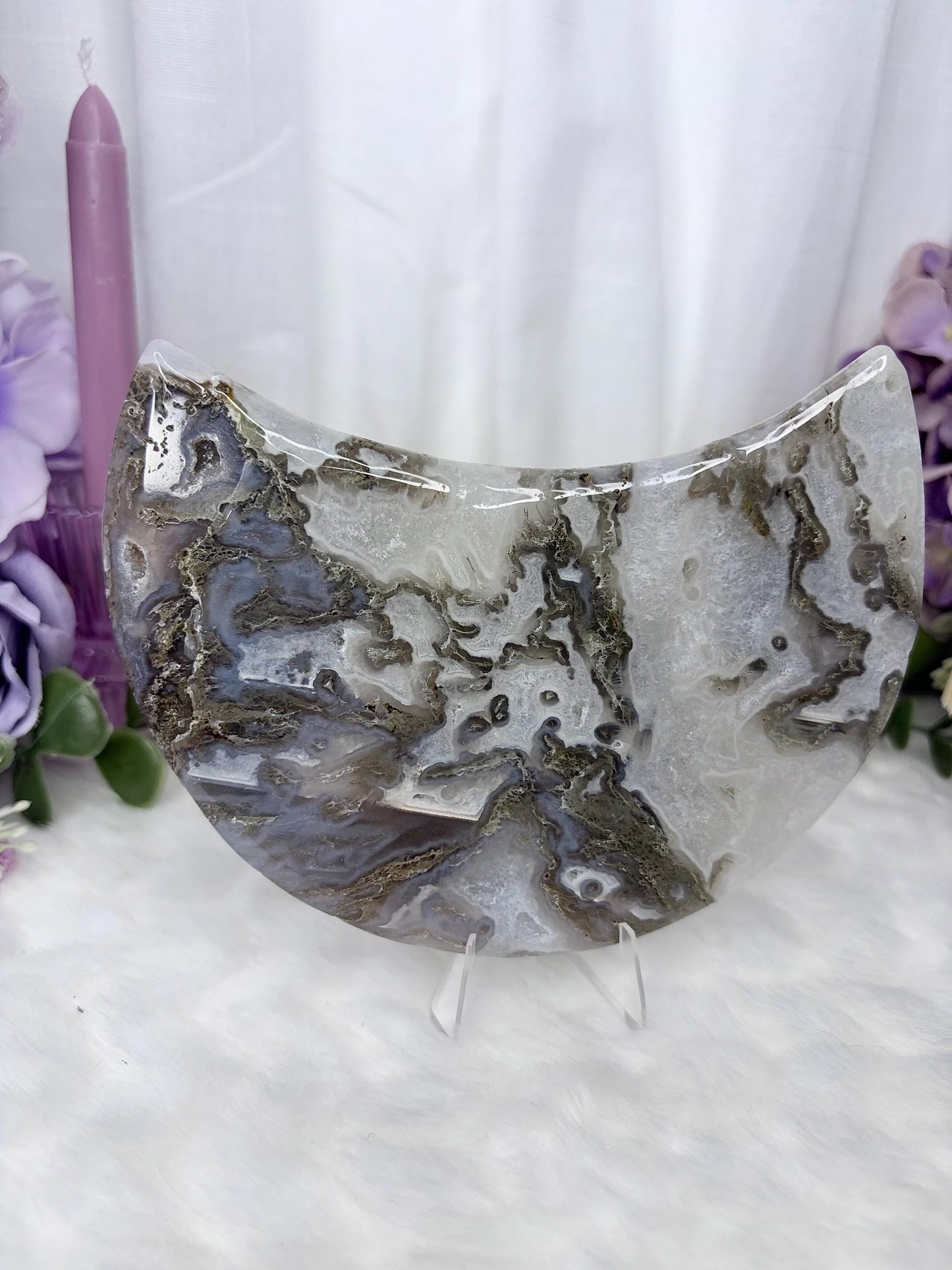 Moss Agate & Quartz Druzy Moon Crystal Radiance Collection