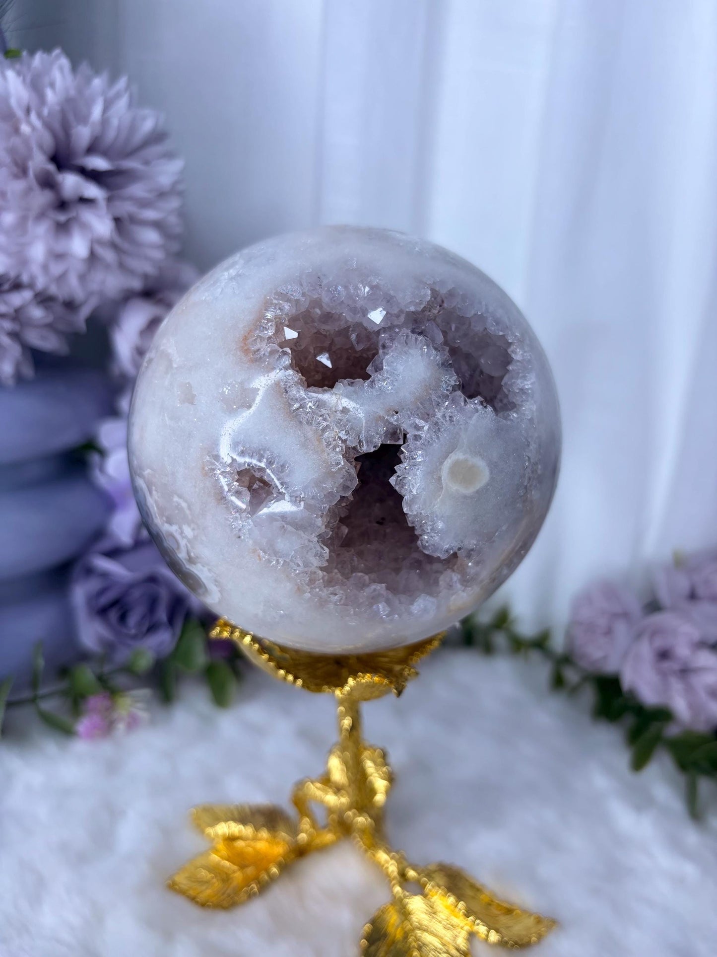 Lilac Amethyst, Moss Agate and Quartz Druzy Large Sphere Lustre Collection