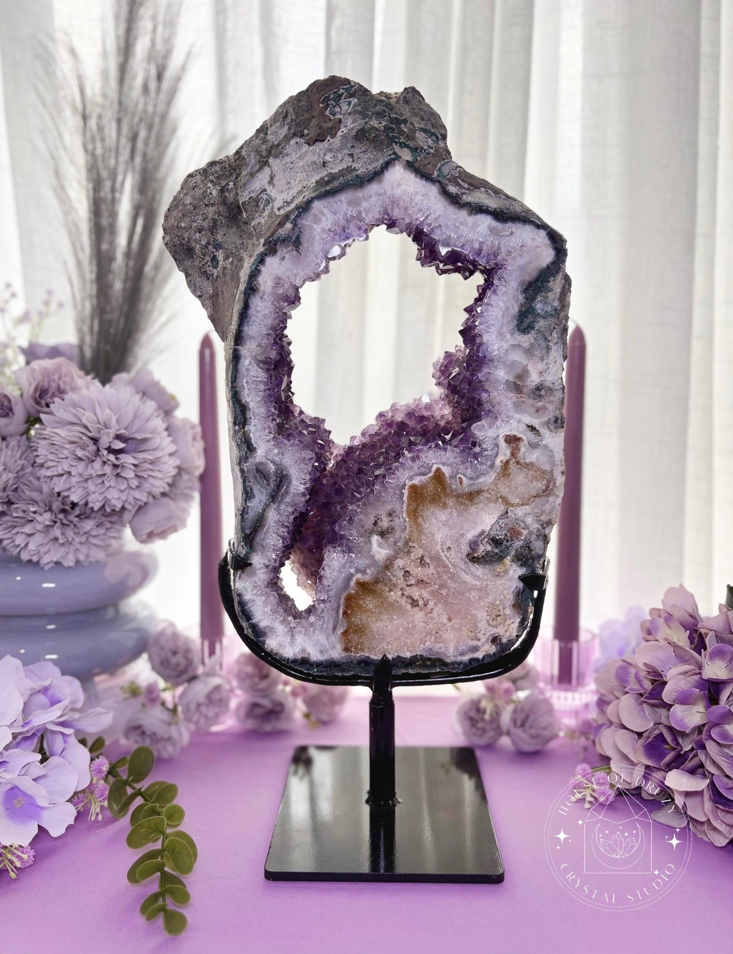 Pink Amethyst Rotating Slab Lustre Collection Statement Crystal Piece