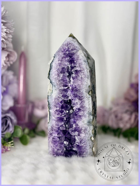 Amethyst & Calcite Tower Lumina Collection Statement Crystal Piece