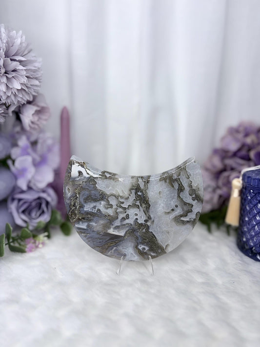 Moss Agate & Quartz Druzy Moon Crystal Radiance Collection