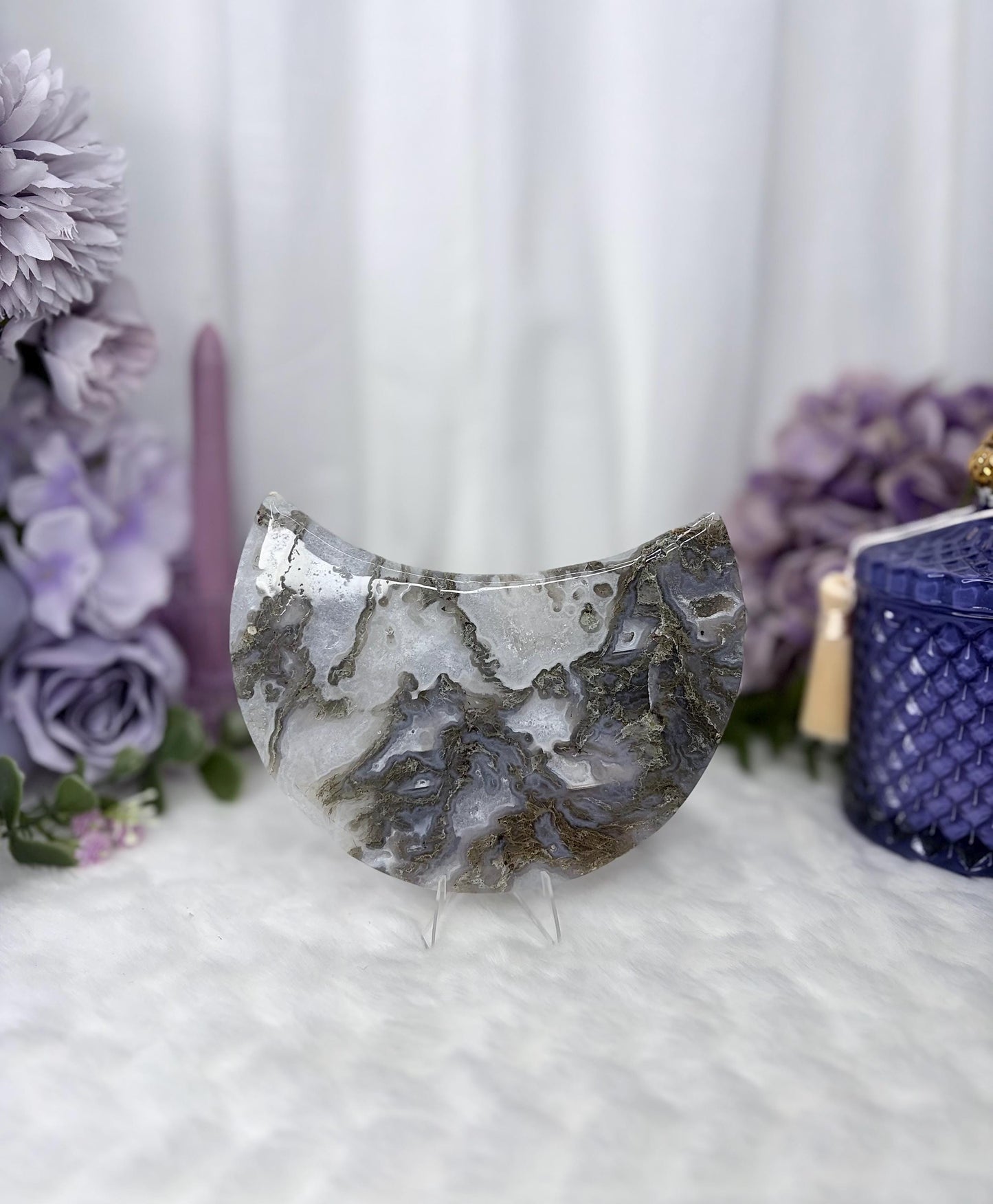 Moss Agate & Quartz Druzy Moon Crystal Radiance Collection