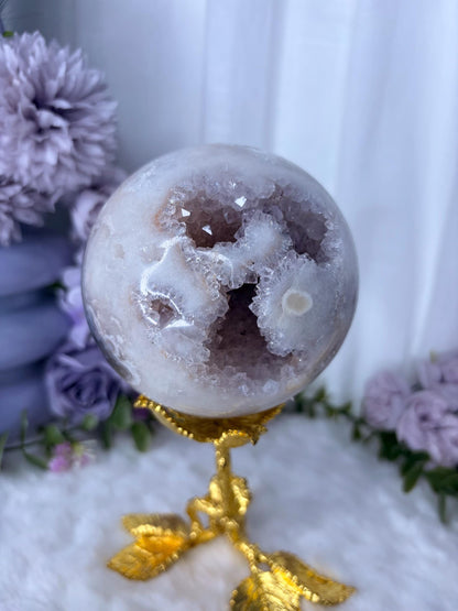Lilac Amethyst, Moss Agate and Quartz Druzy Large Sphere  Lustre Collection