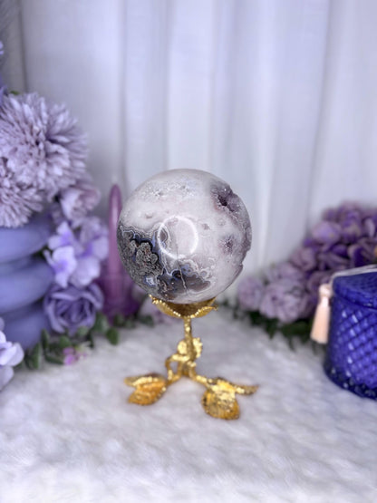 Lilac Amethyst, Moss Agate and Quartz Druzy Large Sphere  Lustre Collection