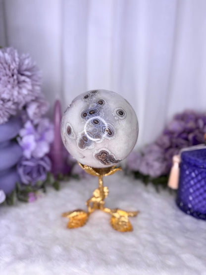 Lilac Amethyst, Moss Agate and Quartz Druzy Large Sphere  Lustre Collection